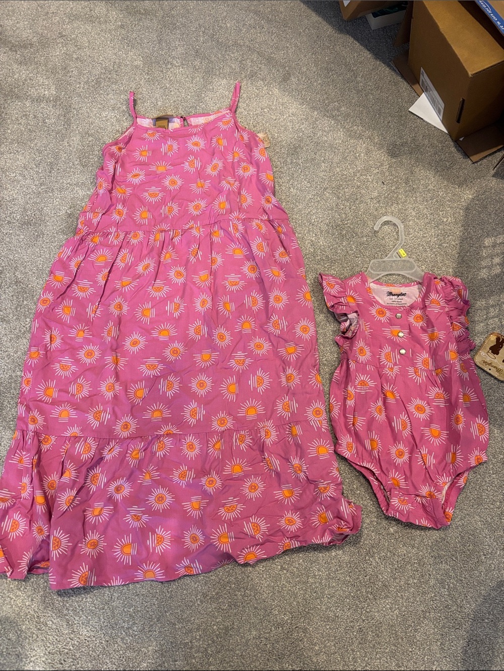 Wrangler Pink & Orange Sunburst Print Dress and Baby Onesie Set